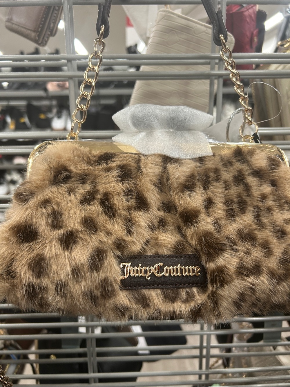 Juicy Couture Leopard Faux Fur Clutch with Gold Chain